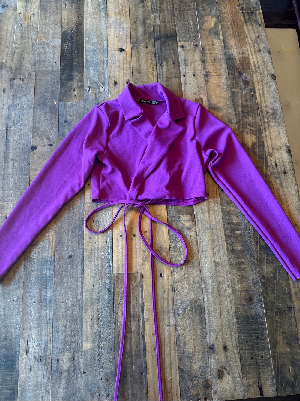 Boohoo Fuchsia Wrap Crop Top with Tie Front